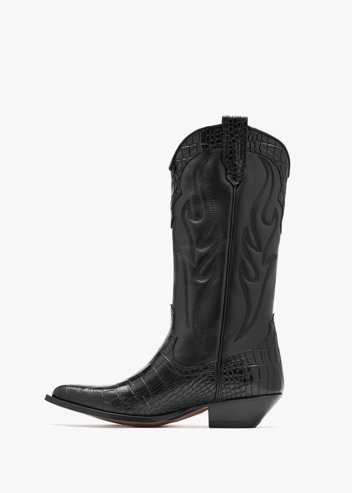 Santa Fe Moc Croc Black Leather Western Calf Boots
