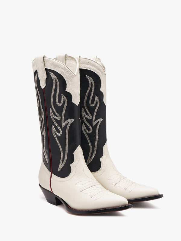 Santa Fe Black & White Leather Western Calf Boots