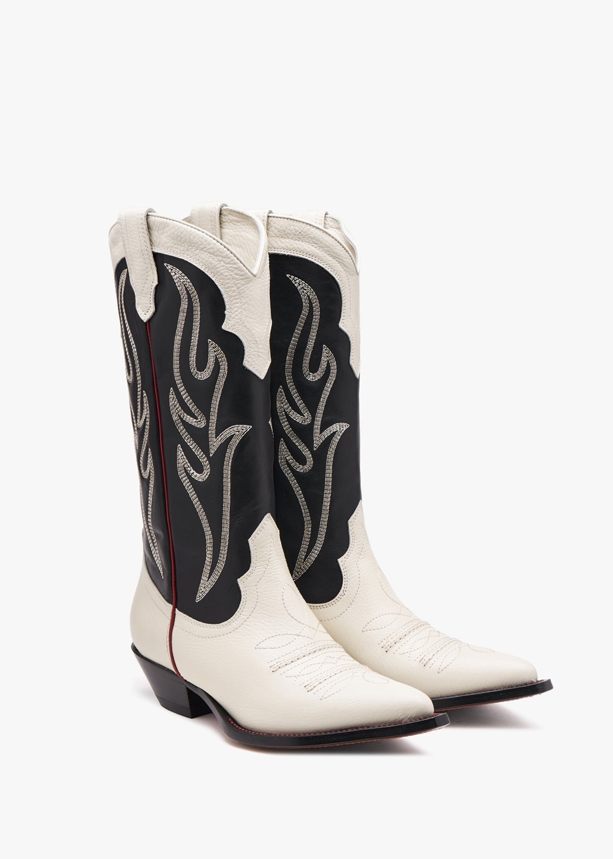 Santa Fe Black & White Leather Western Calf Boots