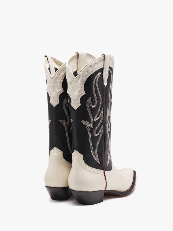 Santa Fe Black & White Leather Western Calf Boots
