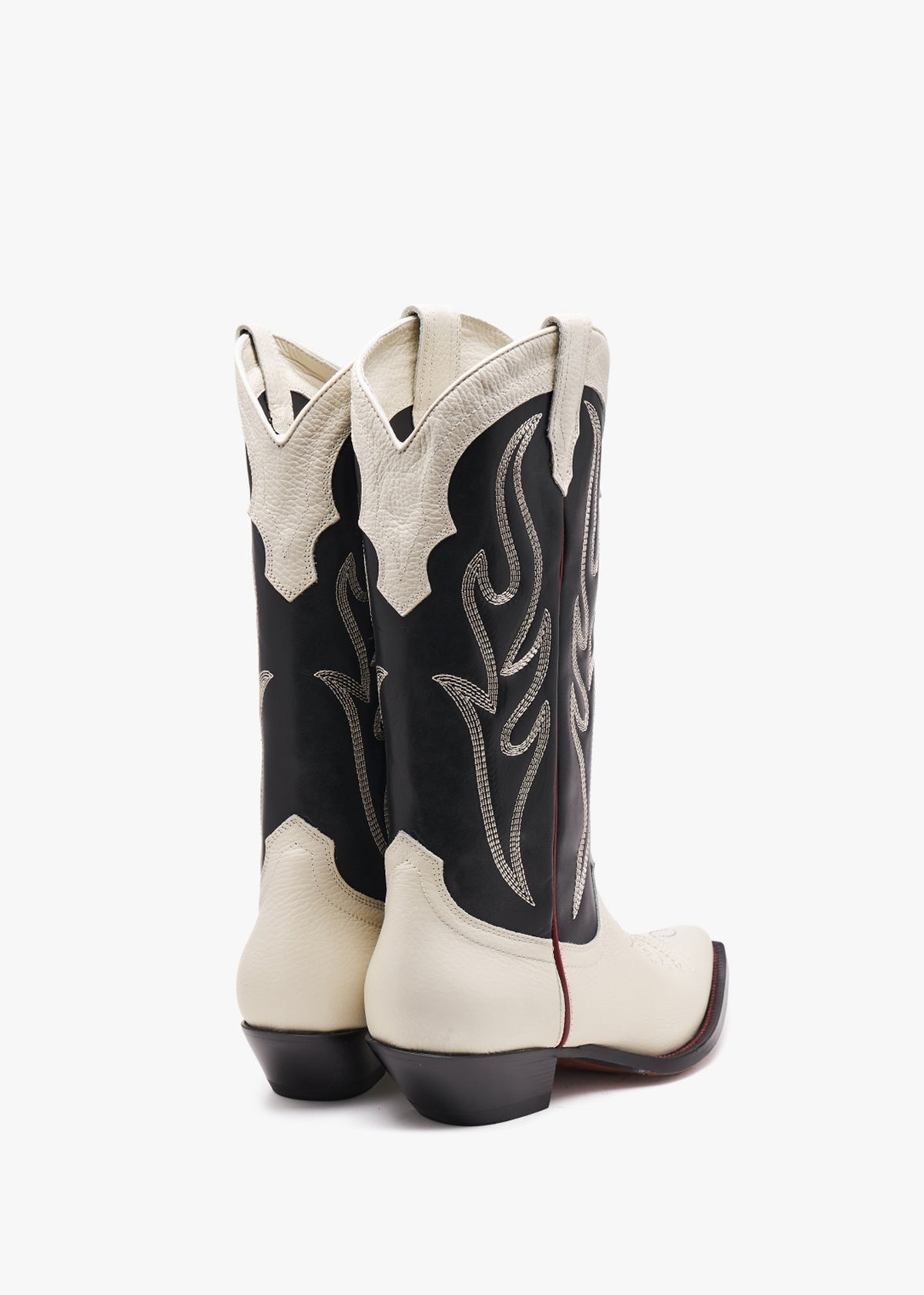 Santa Fe Black & White Leather Western Calf Boots