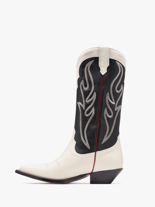 Santa Fe Black & White Leather Western Calf Boots