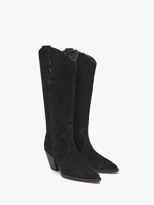 Aquatic Black Suede Western Knee Boots