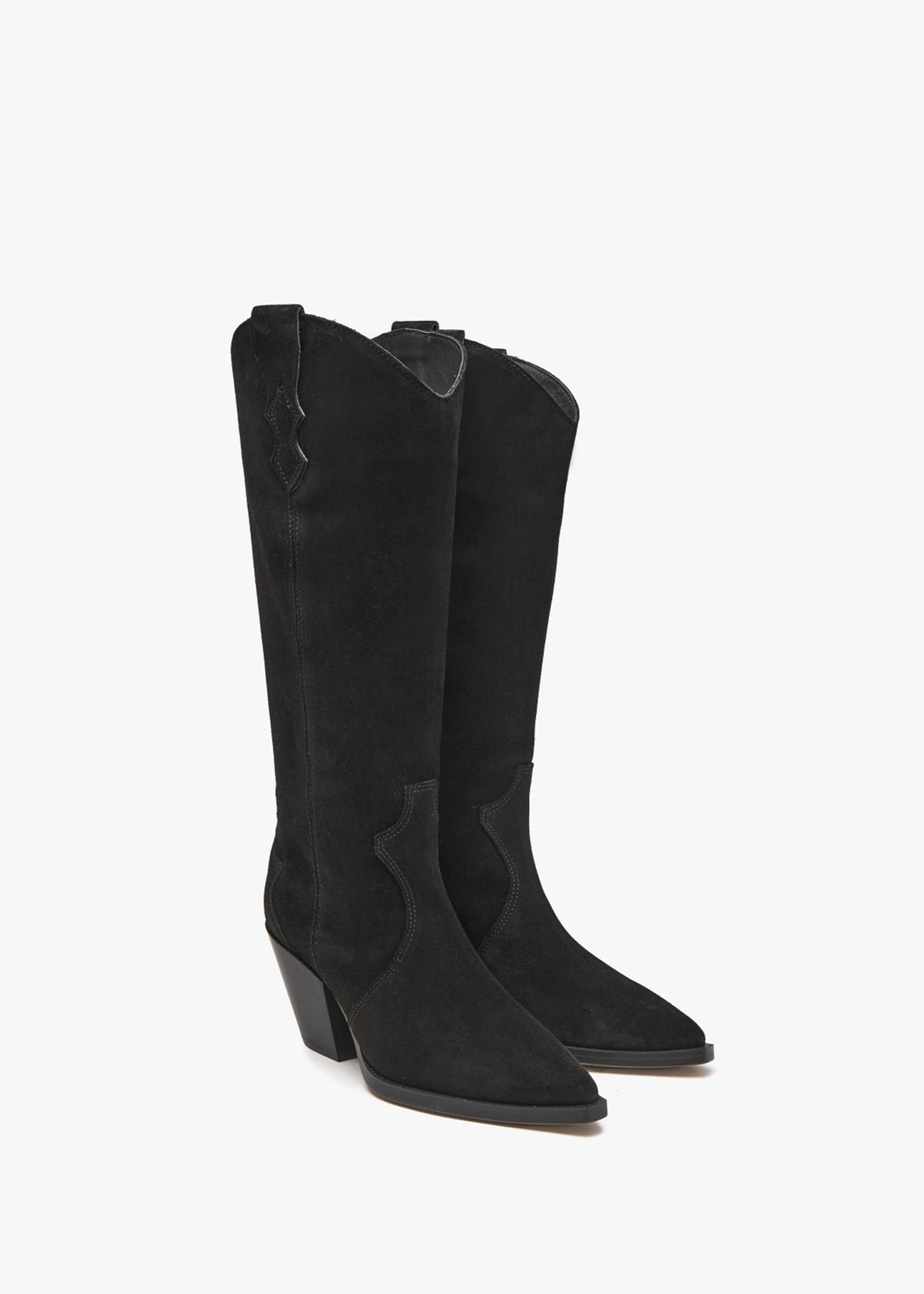 Aquatic Black Suede Western Knee Boots