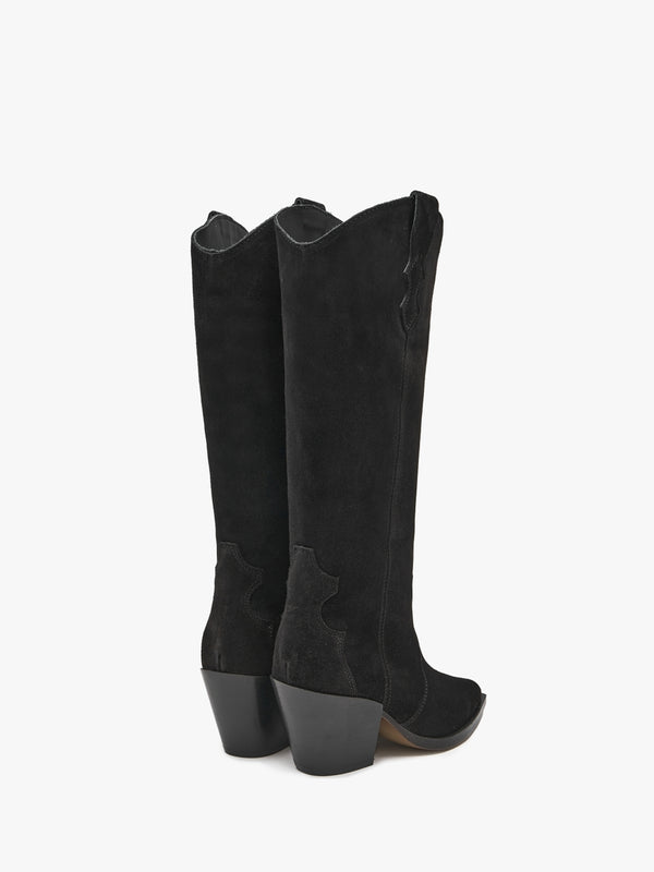 Aquatic Black Suede Western Knee Boots