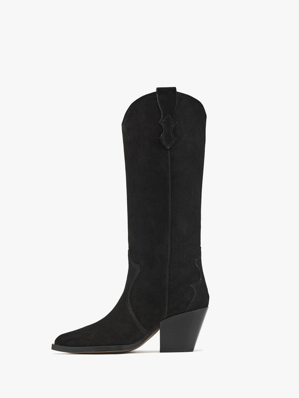 Aquatic Black Suede Western Knee Boots
