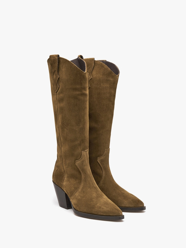 Aquatic Tan Suede Western Knee Boots