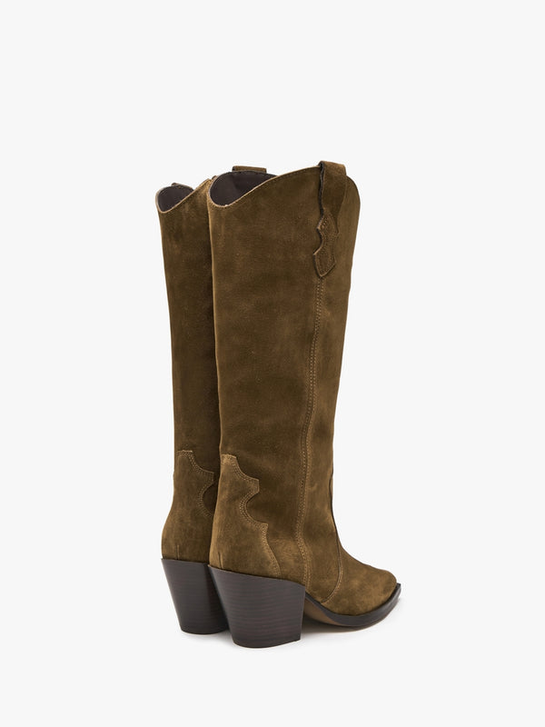 Aquatic Tan Suede Western Knee Boots