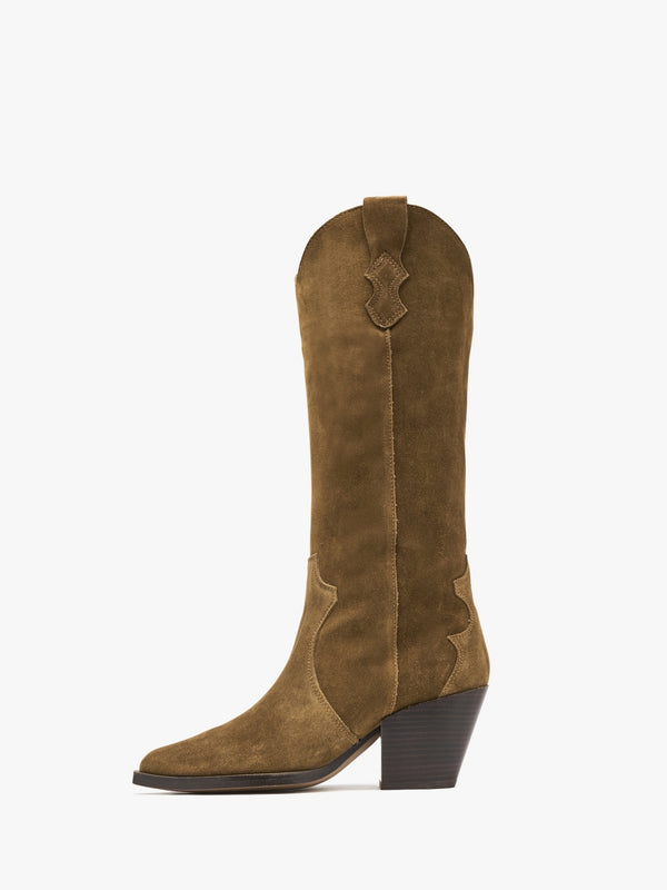 Aquatic Tan Suede Western Knee Boots