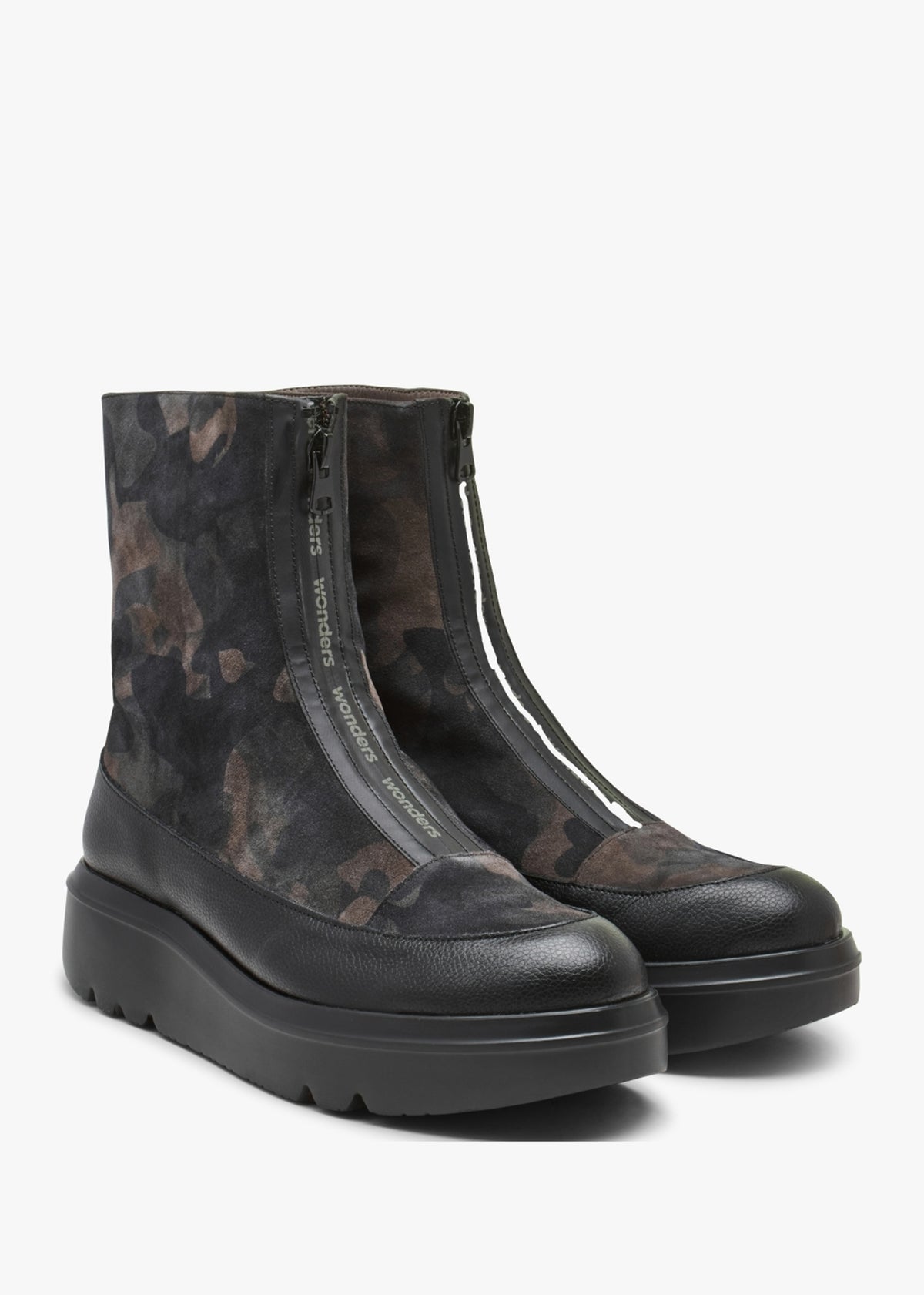 Black Camo Suede & Leather Ankle Boots