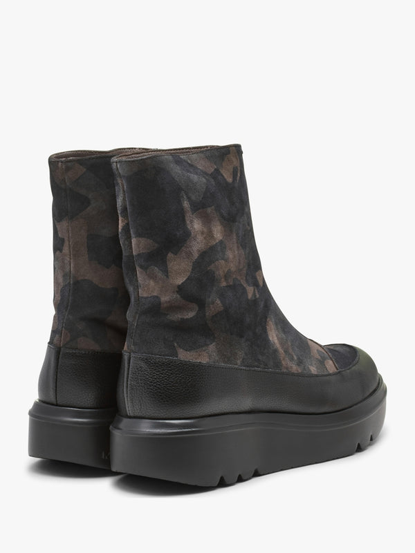 Black Camo Suede & Leather Ankle Boots