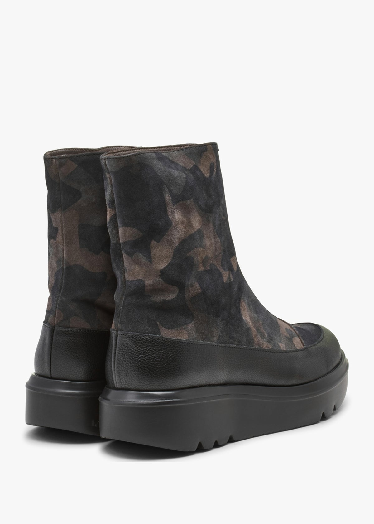 Black Camo Suede & Leather Ankle Boots