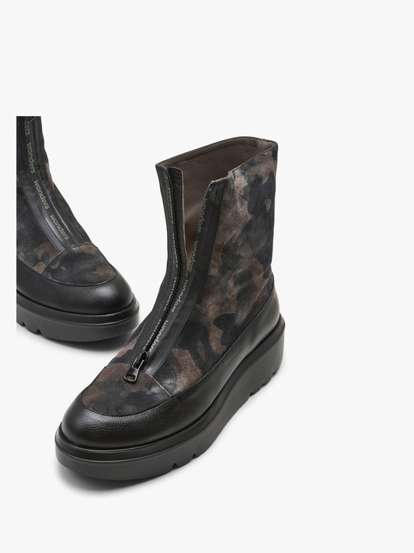 Black Camo Suede & Leather Ankle Boots