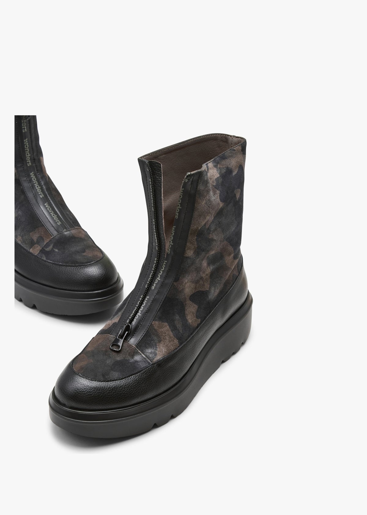 Black Camo Suede & Leather Ankle Boots