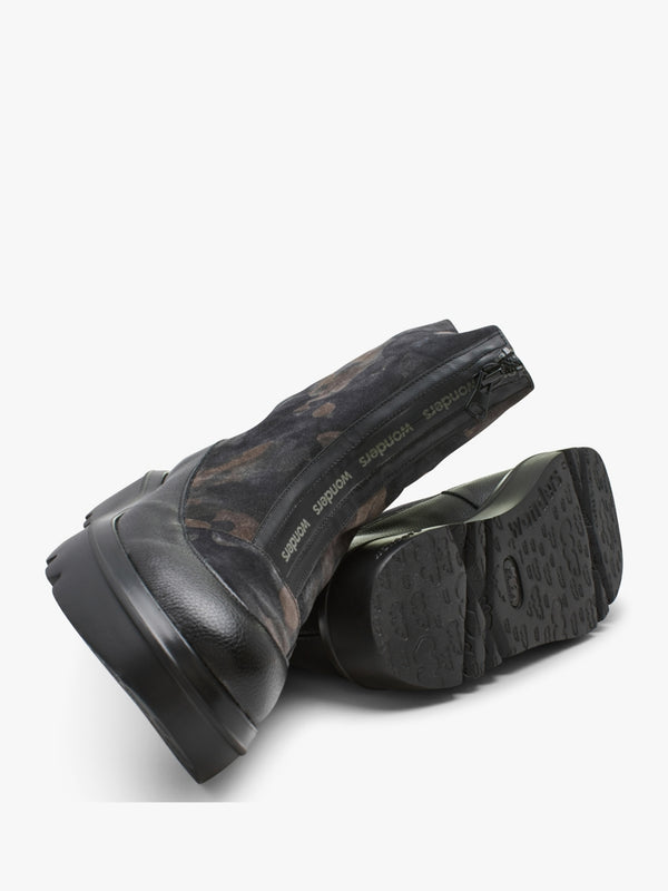 Black Camo Suede & Leather Ankle Boots