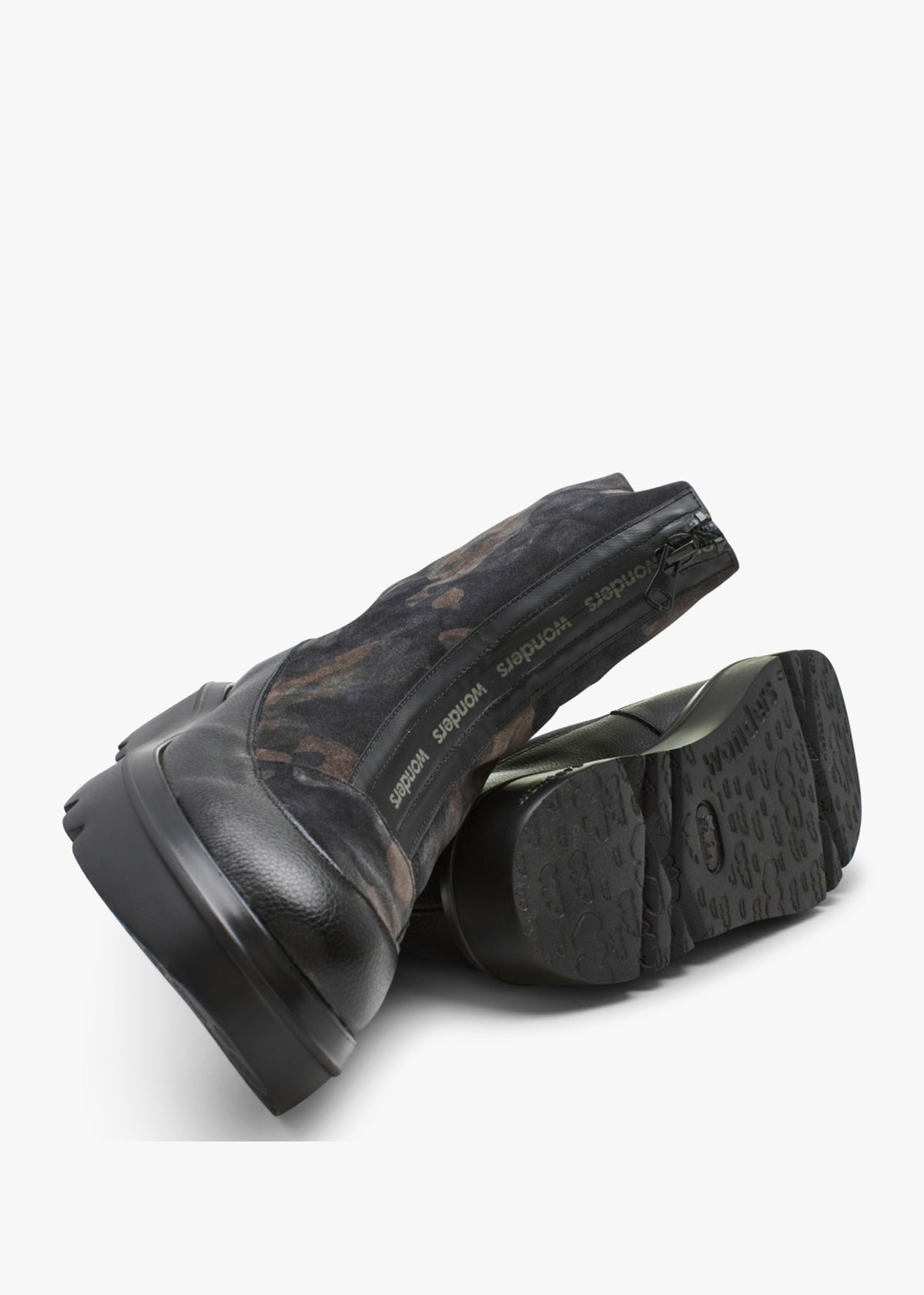 Black Camo Suede & Leather Ankle Boots