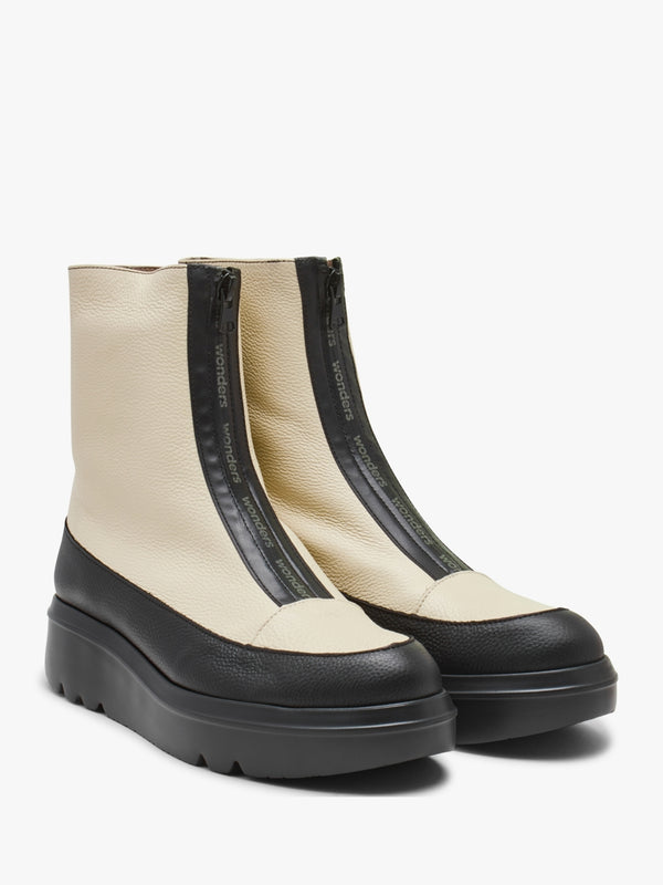Cream & Black Leather Ankle Boots