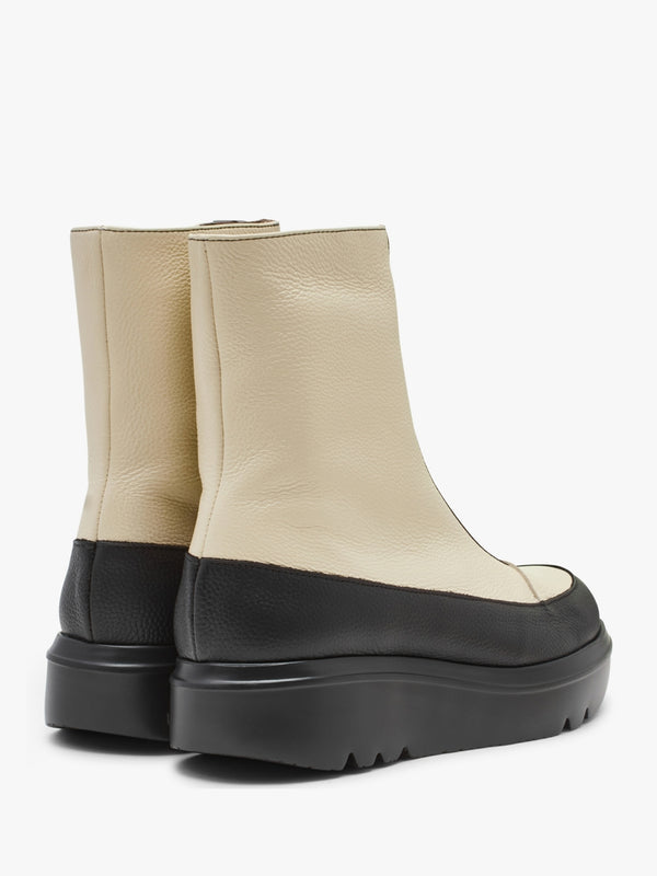 Cream & Black Leather Ankle Boots