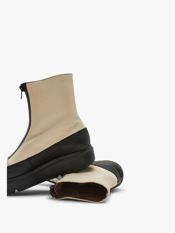 Cream & Black Leather Ankle Boots
