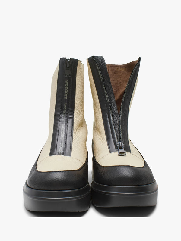 Cream & Black Leather Ankle Boots