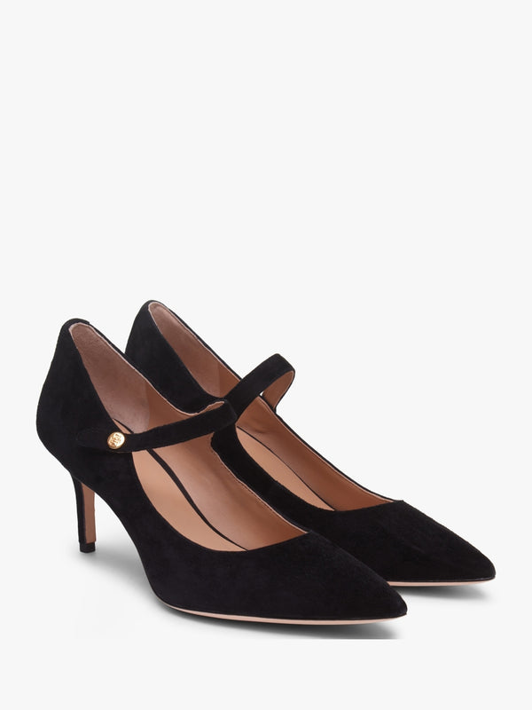 Lanette Black Suede Mar Jane Heeled Pumps