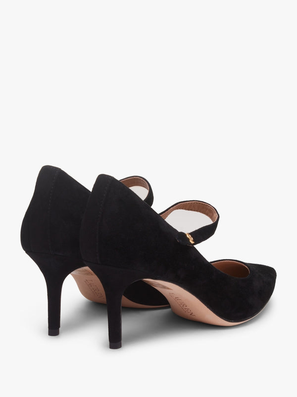 Lanette Black Suede Mar Jane Heeled Pumps