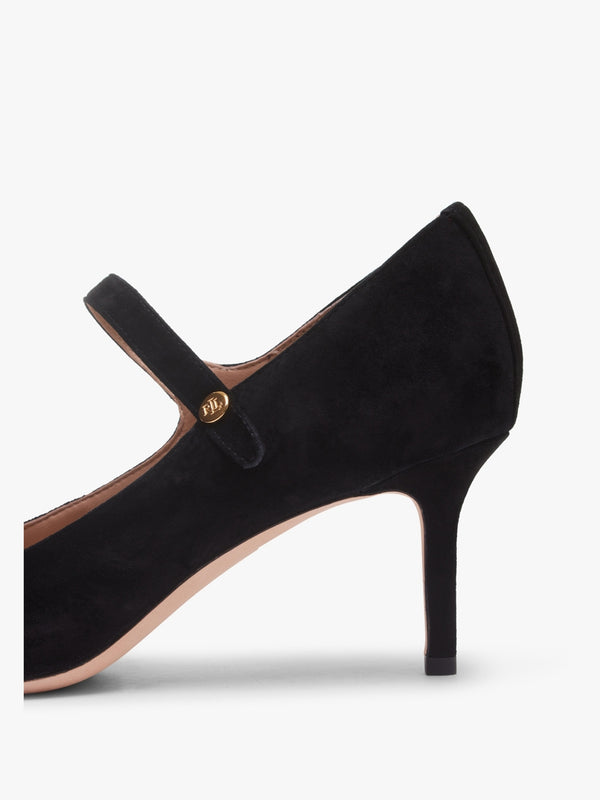 Lanette Black Suede Mar Jane Heeled Pumps