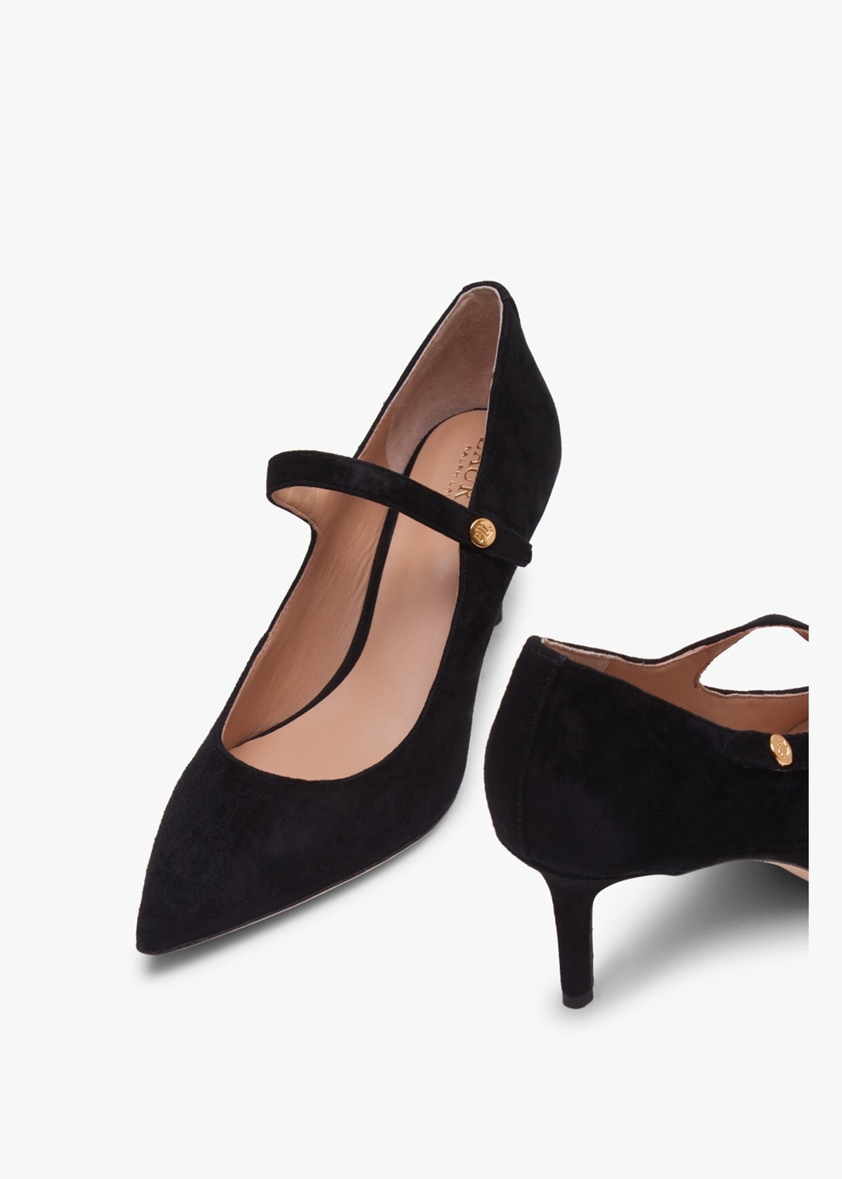 Lanette Black Suede Mar Jane Heeled Pumps