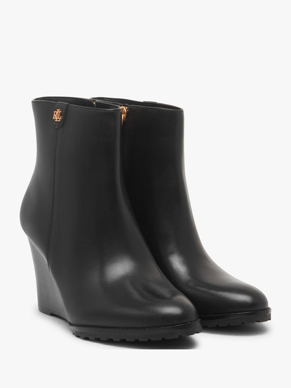 Shaley Black Leather Wedge Ankle Boots