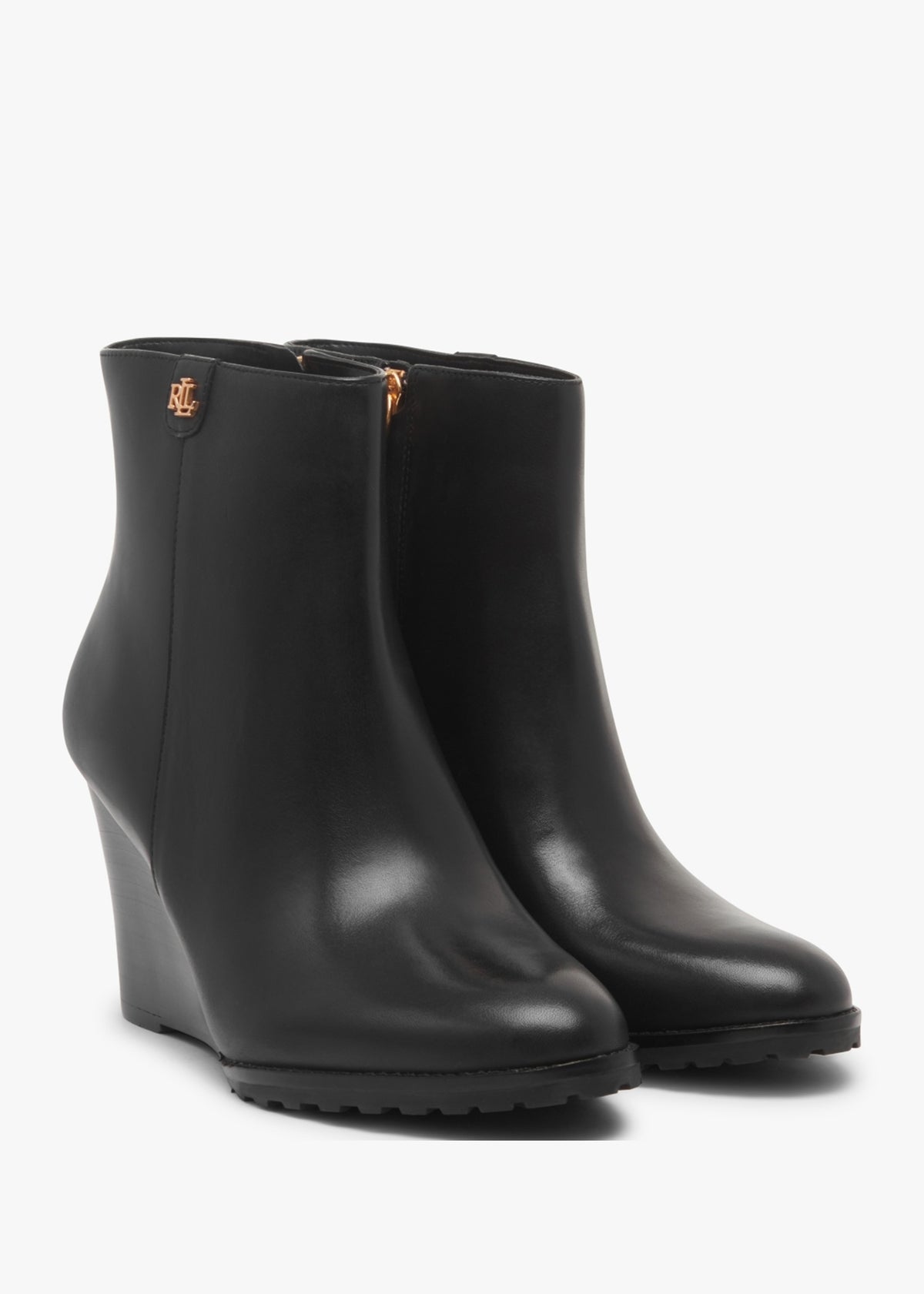 Shaley Black Leather Wedge Ankle Boots