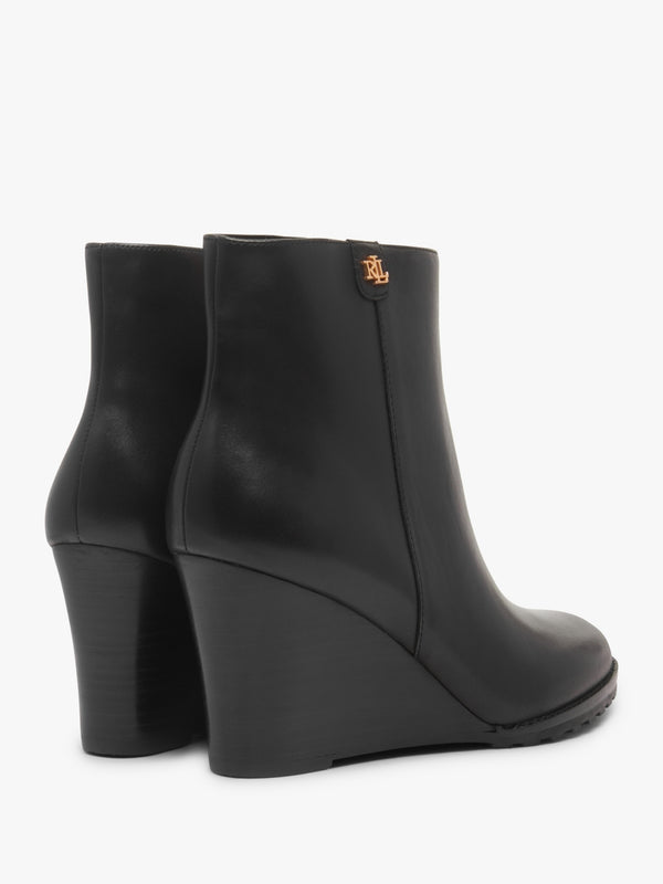 Shaley Black Leather Wedge Ankle Boots