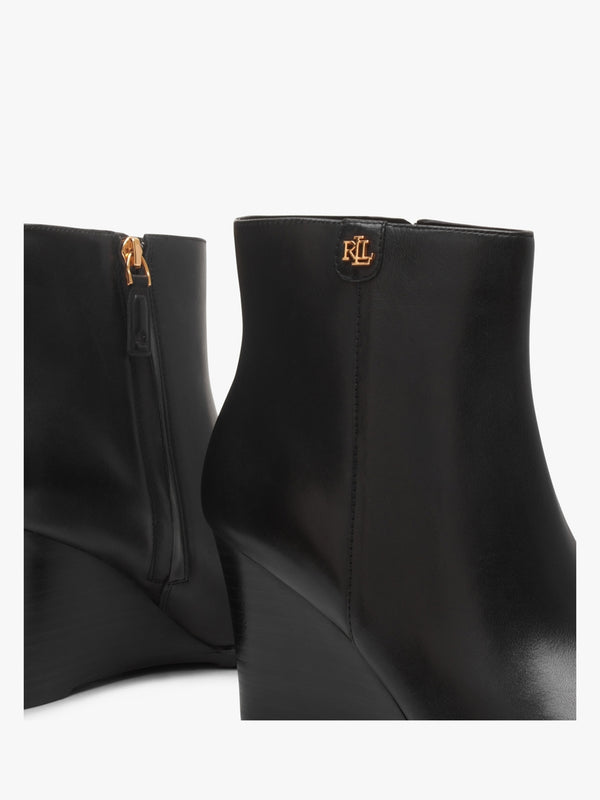 Shaley Black Leather Wedge Ankle Boots