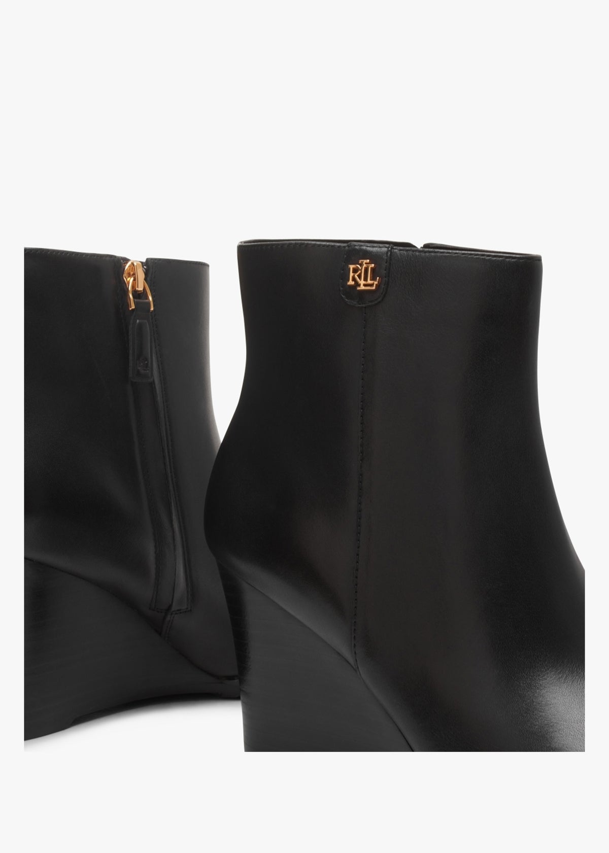 Shaley Black Leather Wedge Ankle Boots