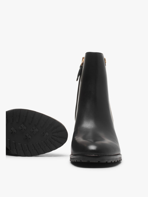 Shaley Black Leather Wedge Ankle Boots