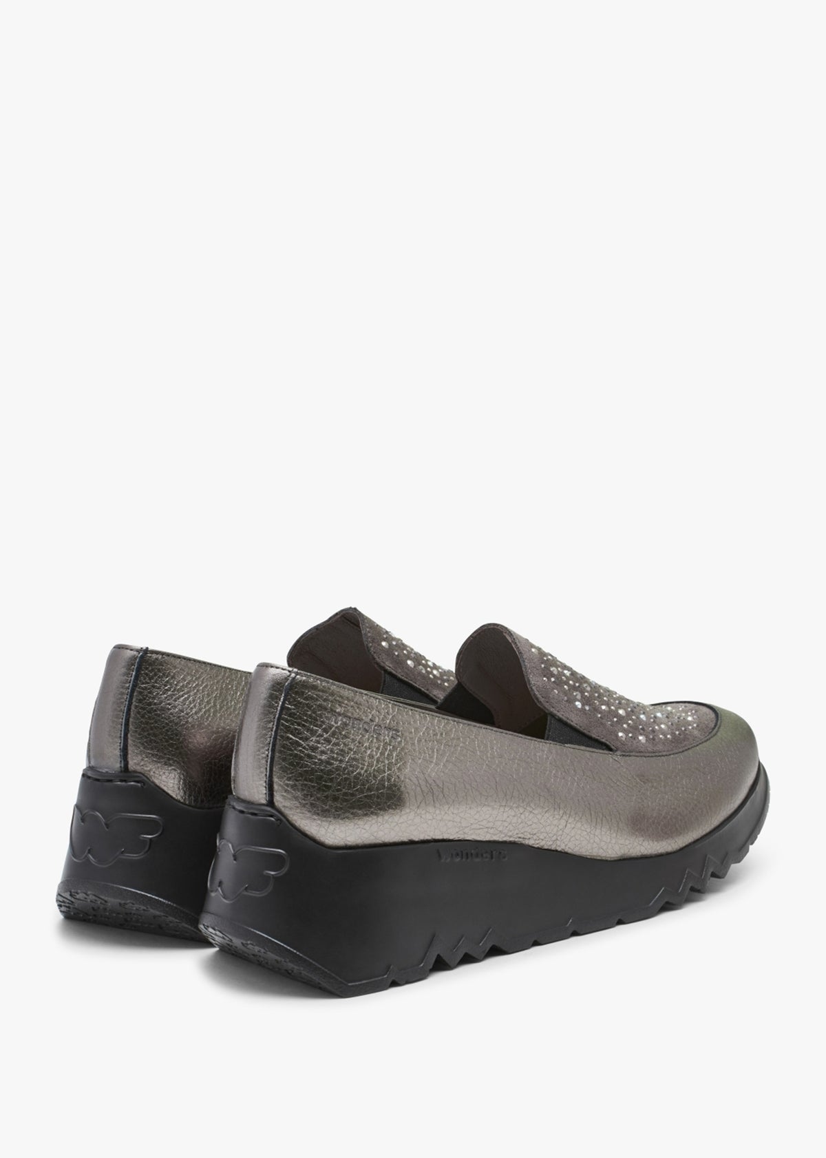 Jewel Pewter Leather Low Wedge Loafers