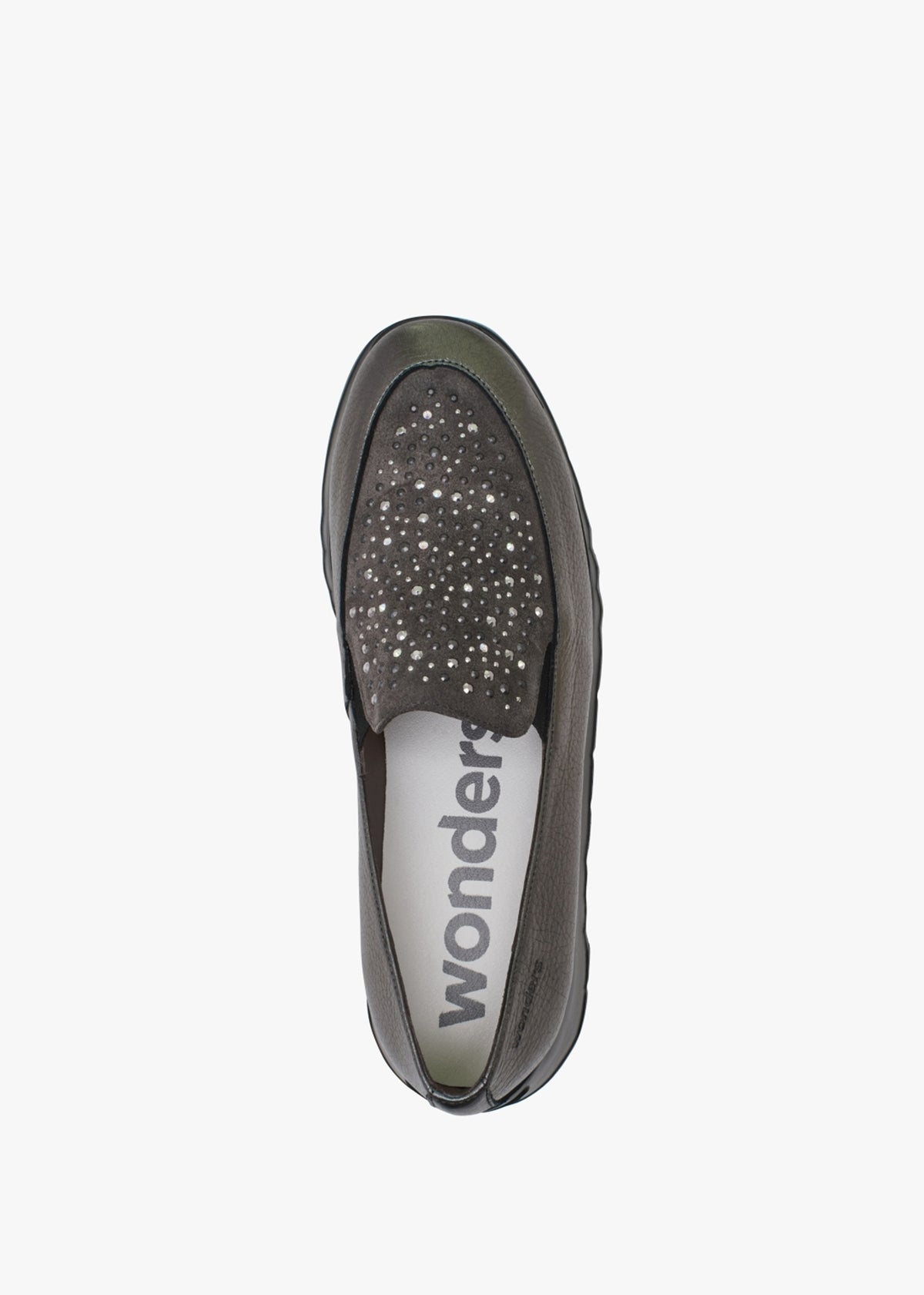 Jewel Pewter Leather Low Wedge Loafers