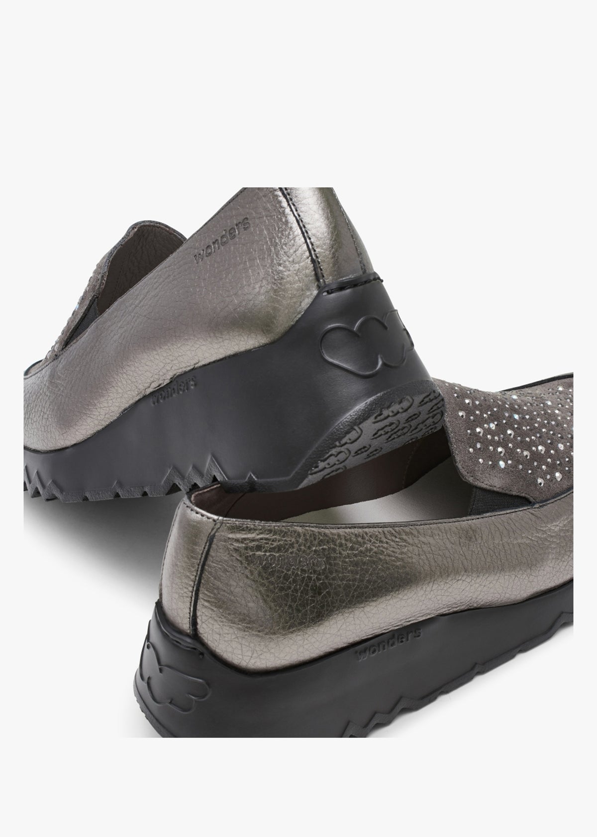 Jewel Pewter Leather Low Wedge Loafers