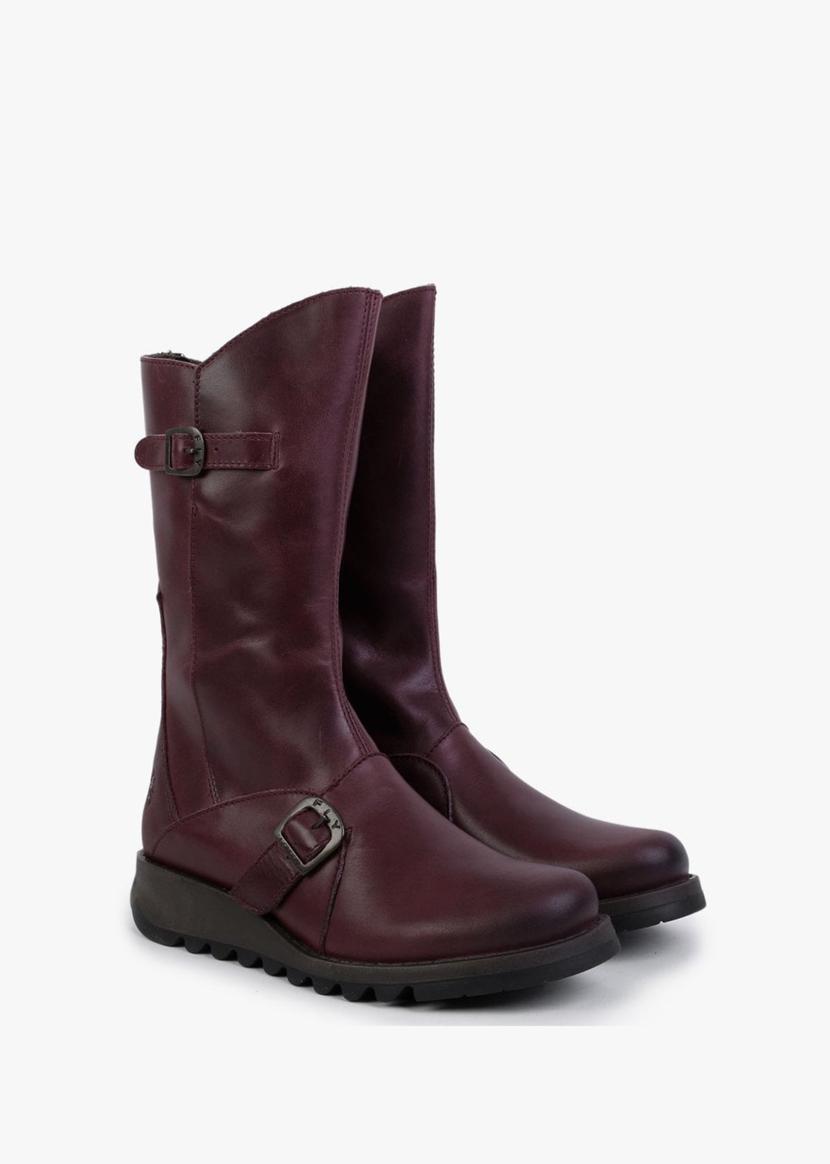 Mes II Purple Leather Low Wedge Calf Boots