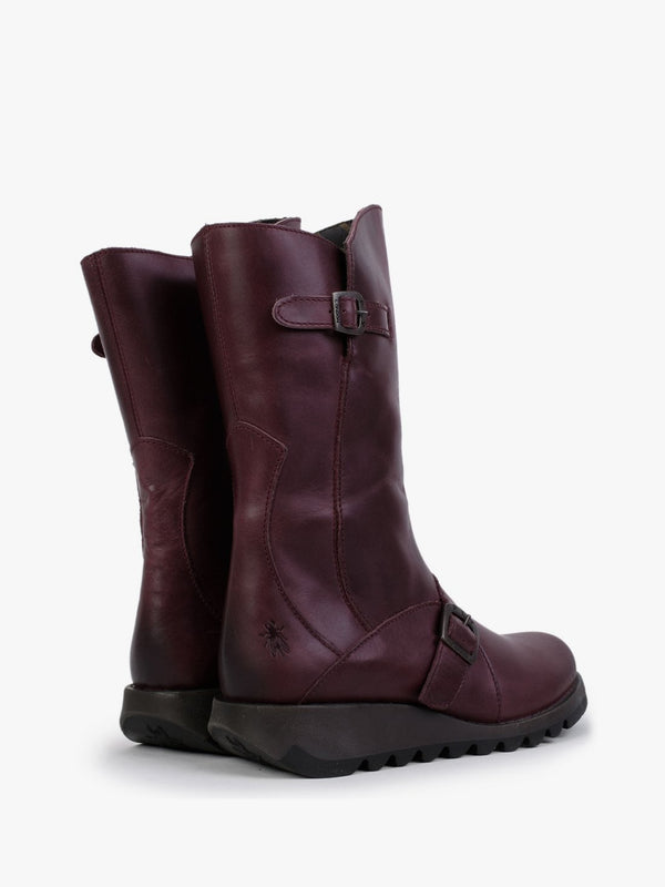 Mes II Purple Leather Low Wedge Calf Boots