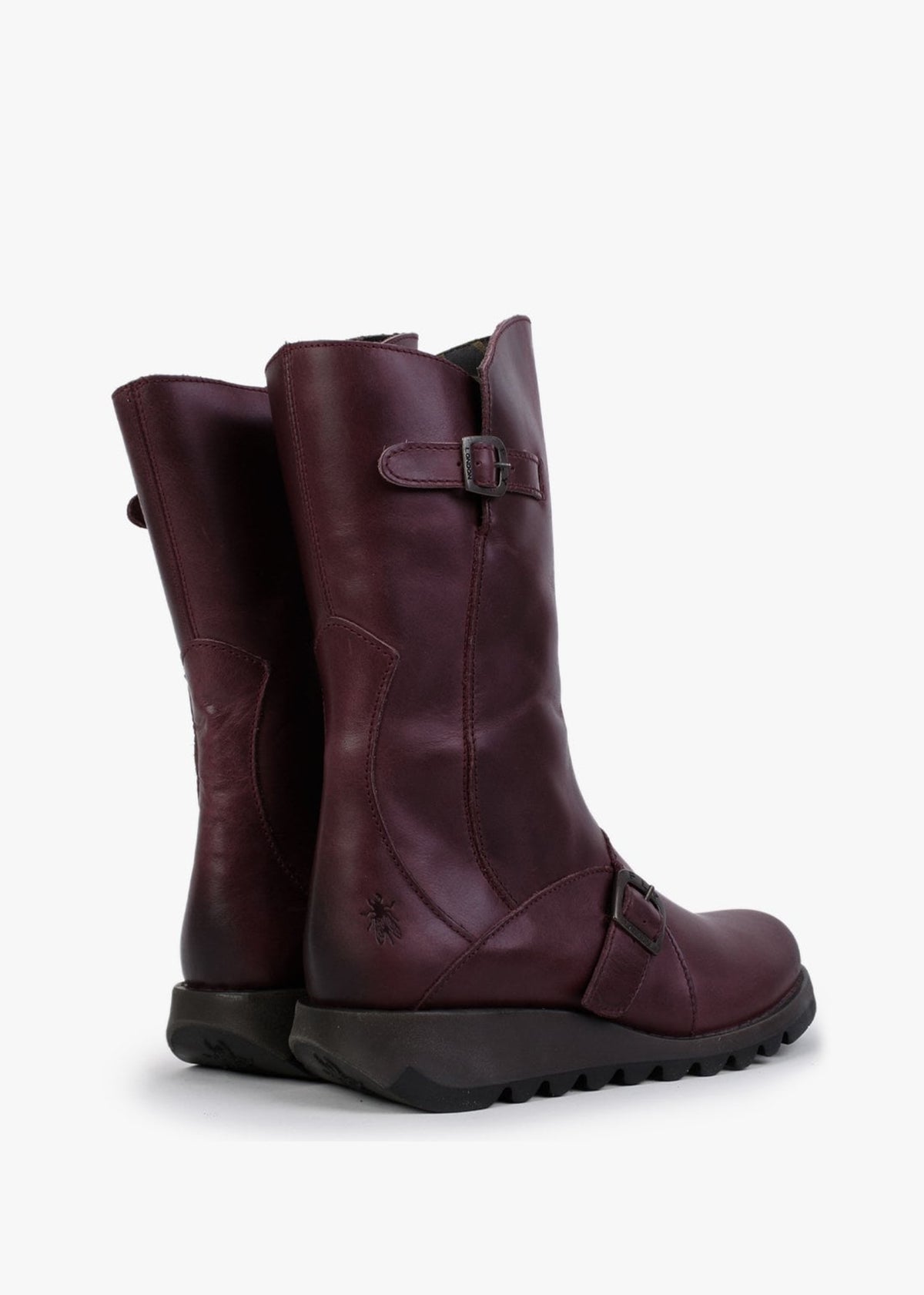 Mes II Purple Leather Low Wedge Calf Boots