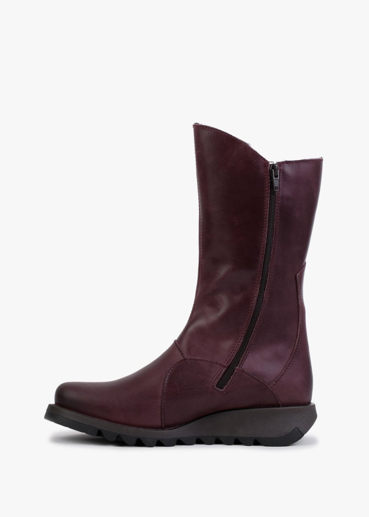 Mes II Purple Leather Low Wedge Calf Boots