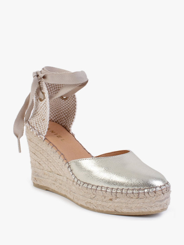 Marken Gold Leather Wedge Espadrilles