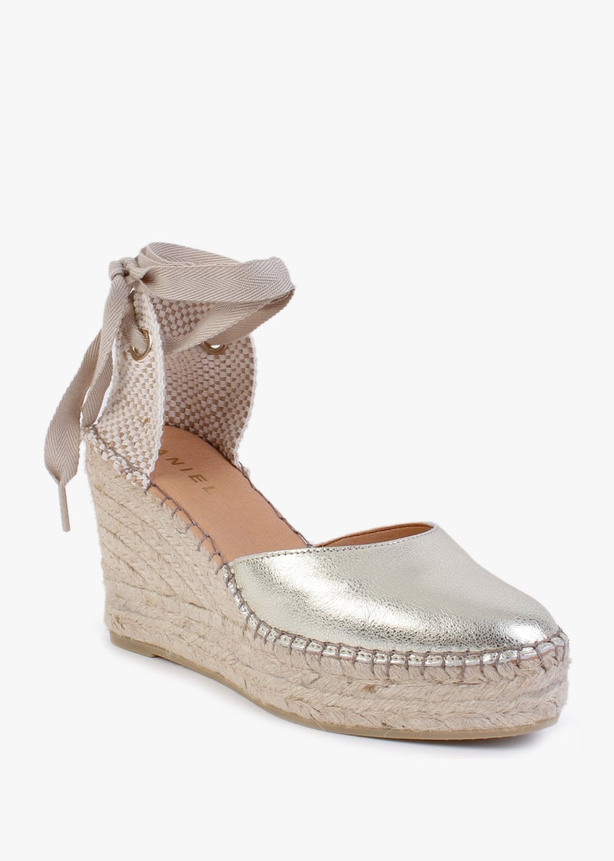 Marken Gold Leather Wedge Espadrilles