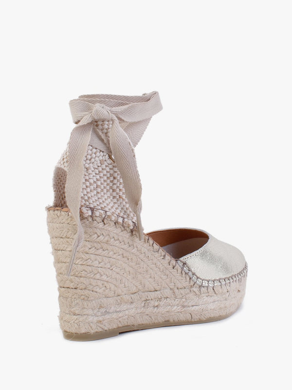 Marken Gold Leather Wedge Espadrilles