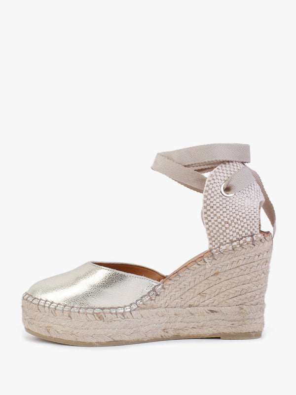 Marken Gold Leather Wedge Espadrilles