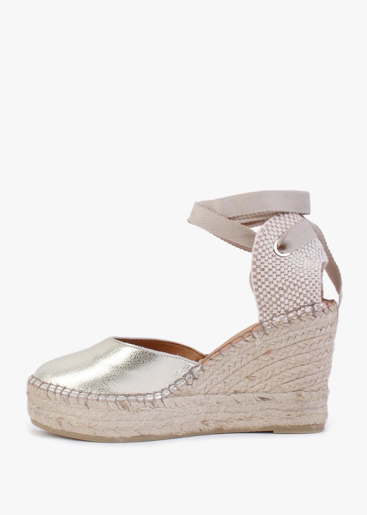 Marken Gold Leather Wedge Espadrilles