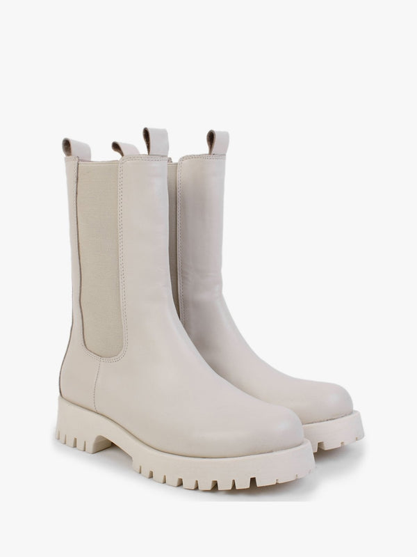 Izette Cream Smooth Leather Tall Chelsea Boots