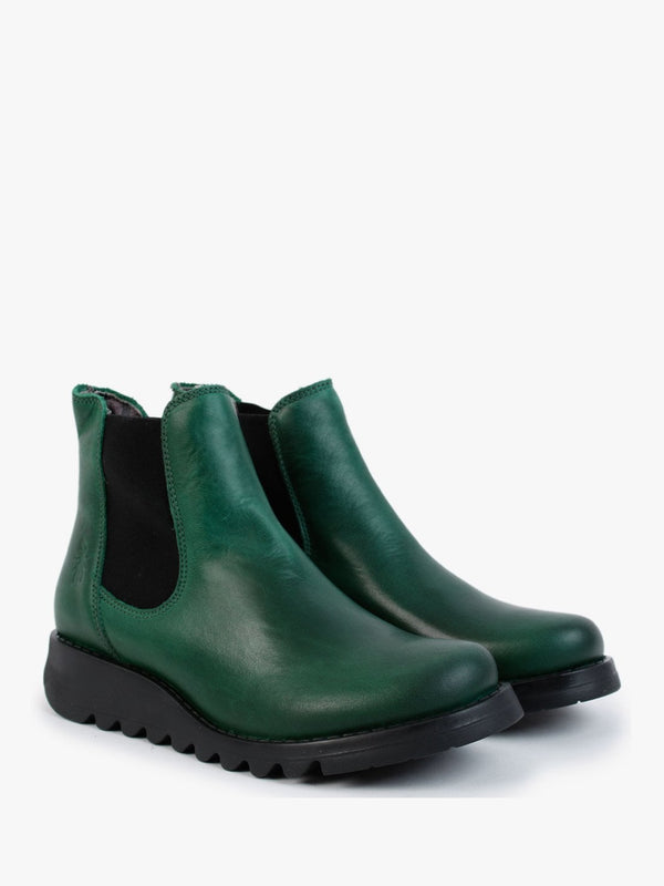 Salv Green Leather Wedge Chelsea Boots