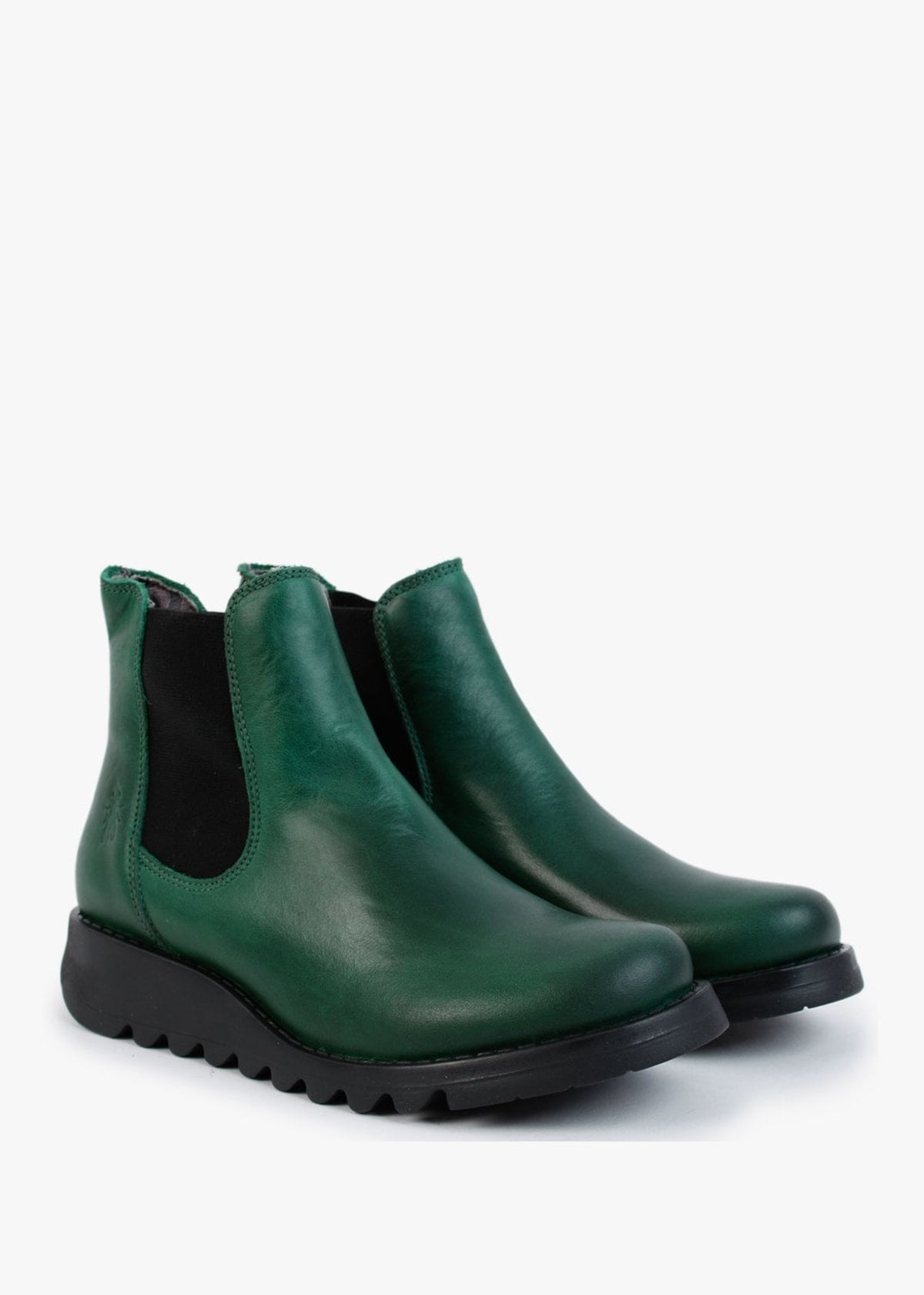 Salv Green Leather Wedge Chelsea Boots