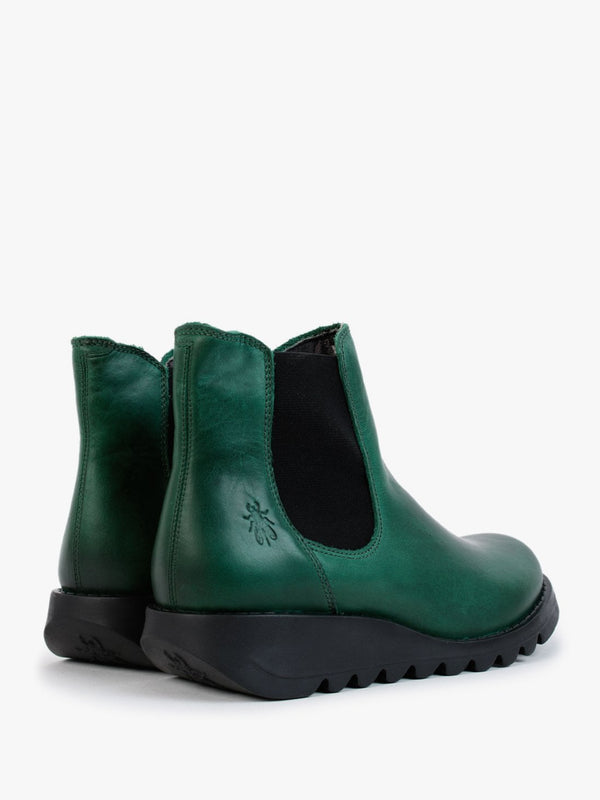 Salv Green Leather Wedge Chelsea Boots